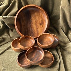 Acacia Wood Calabash Salad Bowl or Soup Set 9Pc